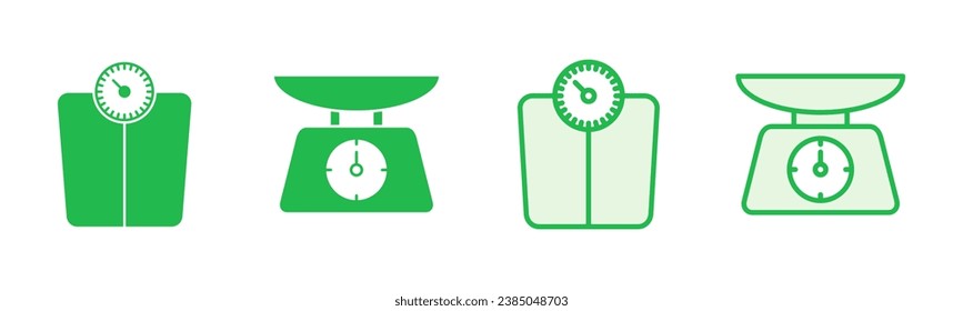 Scales icon set. Weight scale icon. Law scale icon. Justice