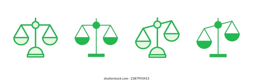 Scales icon set. Weight scale icon. Law scale icon. Justice