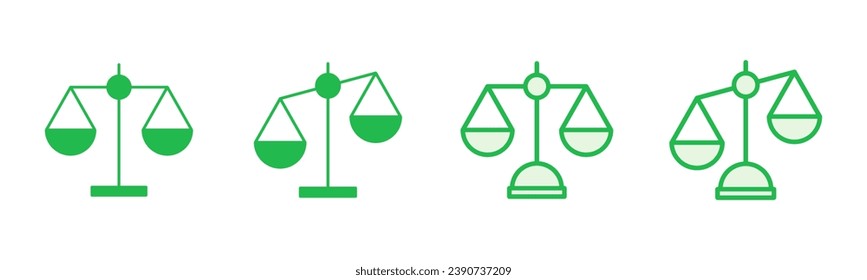 Scales icon set. Weight scale icon. Law scale icon. Justice