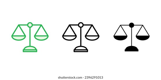 Conjunto de iconos de escalas. Icono de escala de peso. Icono de escala de ley. Justicia