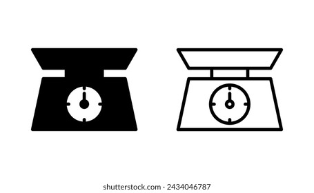 Scales icon set. Weight scale icon. Law scale icon. Justice