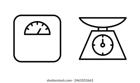 Scales icon set. Weight scale icon. Law scale icon. Justice