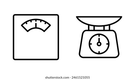 Scales icon set. Weight scale icon. Law scale icon. Justice