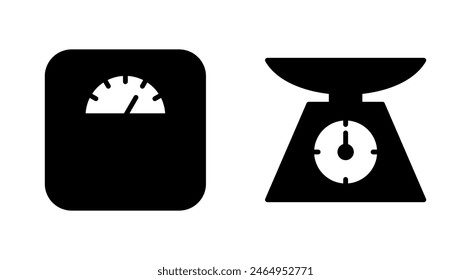 Scales icon set. Weight scale icon. Law scale icon. Justice