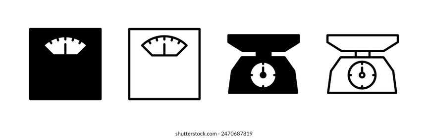 Scales icon set. Weight scale icon. Law scale icon. Justice