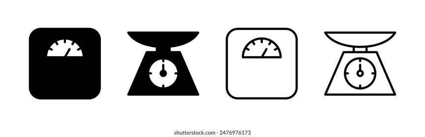 Scales icon set. Weight scale icon. Law scale icon. Justice