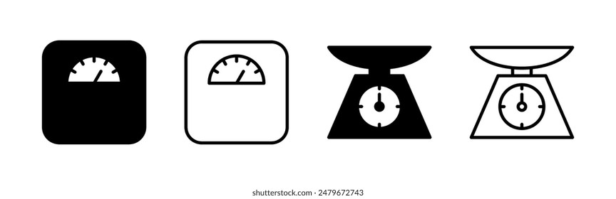 Scales icon set. Weight scale icon. Law scale icon. Justice