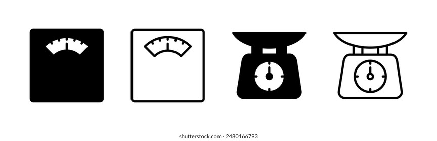 Scales icon set. Weight scale icon. Law scale icon. Justice