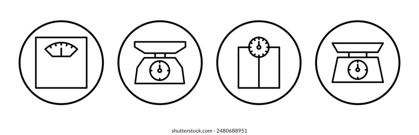 Scales icon set. Weight scale icon. Law scale icon. Justice