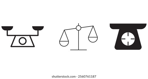 Scales icon set. Weight scale icon. Law scale icon. Justice . 333