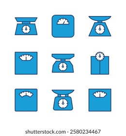 Scales icon set. Weight scale icon. Law scale icon. Justice