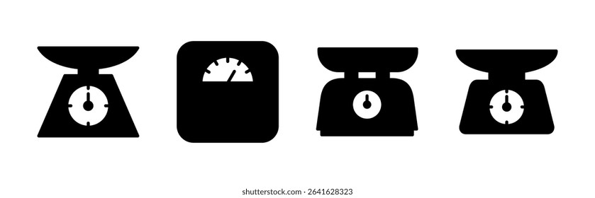 Scales icon set. Weight scale icon. Law scale icon. Justice