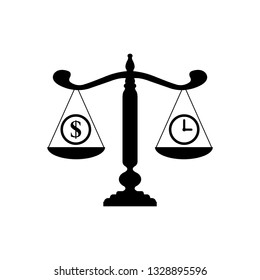 scales icon.  time is money icon. Money and time balance icon