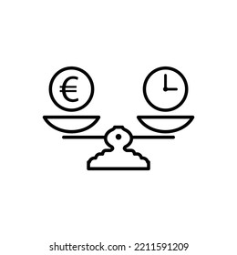 scales icon.  time is money icon. Money and time balance icon