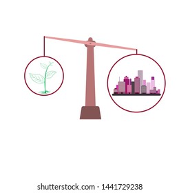 scales icon vector, city development is more important than plants design illustration, icon symbol.