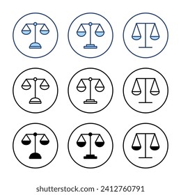Escala el vector de icono. Icono de escala de ley. Signo de justicia y símbolo