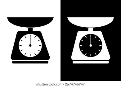 Icono de escalas, icono de escala de peso. Diseño plano de la Ilustración vectorial aislado en el fondo blanco y negro