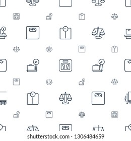 scales icons pattern seamless white background. Included editable outline floor scale, floor scales, lugagge weight, cargo height, luggage weight icons. scales icons for web and mobile.
