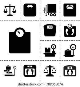 Scales icons. set of 13 editable filled scales icons such as lugagge weight, floor scale