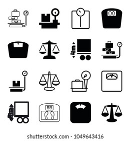 Scales icons. set of 16 editable filled and outline scales icons such as lugagge weight, floor scale