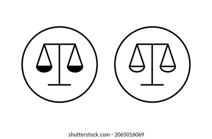 Scales icons set. Law scale icon. Justice sign and symbol