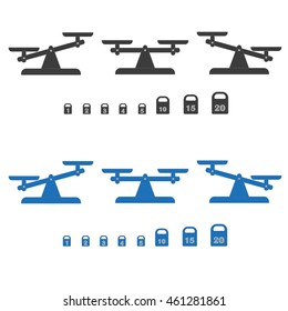 scales icons, weights, weight material. vector illustration