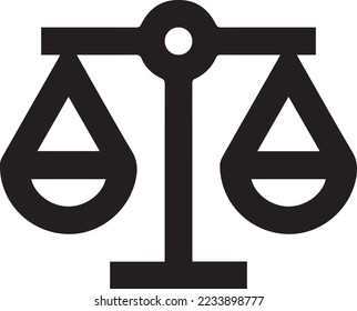 Scales isolated monochrome icon. Vector dual balance Themis scales of justice on decorative stand. Mechanical balancing scales, symbol of law and judgment, punishment and truth, measuring device