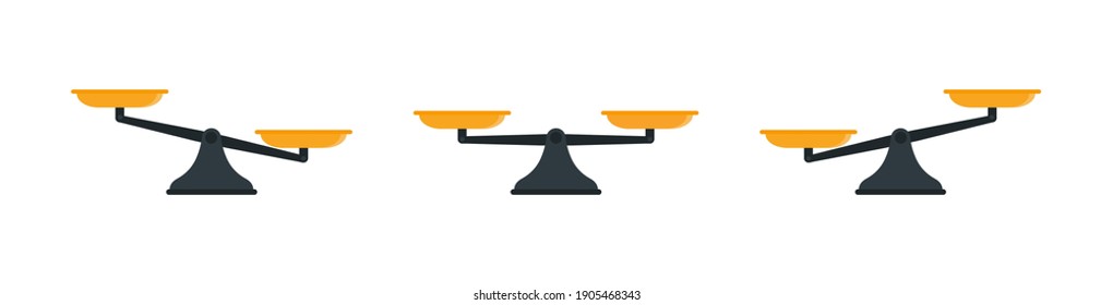 Scales isolated on white background. Weights set, balance. Imbalance in the libra. Vector illustration