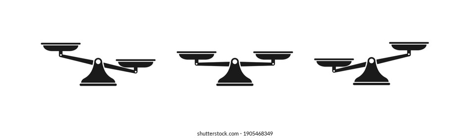 Scales isolated on white background. Weights set, balance. Imbalance in the libra. Vector illustration