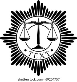 scales of justice badge (symbol, order, emblem)