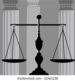 scales of justice with columns behind