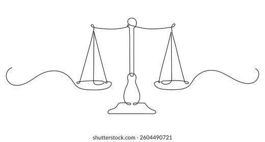 Scales. Justice concept. Continuous line drawing.