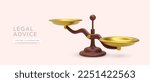 Scales of justice and fairness, law concept in cartoon 3d realistic style. Vector illustration