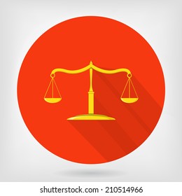 Scales of justice flat icon. Symbol of jurisprudence, truth and femida. Scales that weighed good and evil.