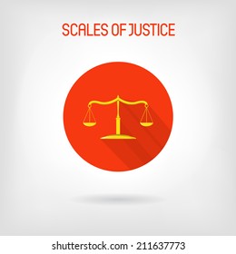 Scales of justice flat icon. Symbol of jurisprudence, truth and femida. Scales that weighed good and evil.