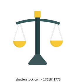 Escala de justicia plana, icono de escalas, ilustración vectorial aislada en fondo blanco