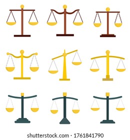 Escala de justicia plana, icono de escalas, ilustración vectorial aislada en fondo blanco