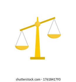 Escala de justicia plana, icono de escalas, ilustración vectorial aislada en fondo blanco