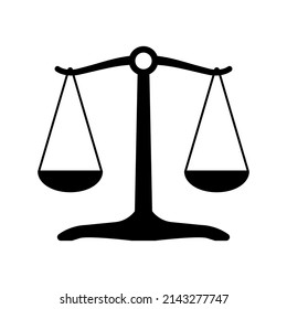 Icono plano de escalas de justicia. Ilustración vectorial, aislada en fondo blanco.
