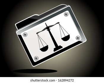scales of justice, and folder