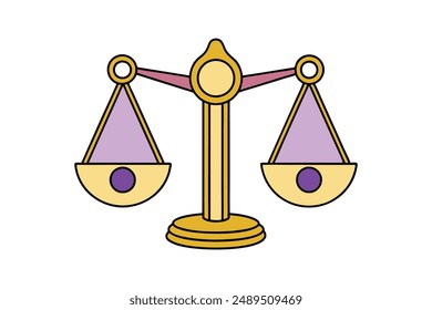 Scales of Justice and Gavel - Vector, Cartoon, Clipart, Line Art