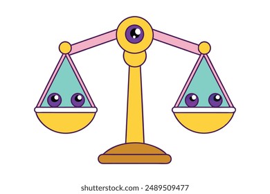 Scales of Justice and Gavel - Vector, Cartoon, Clipart, Line Art