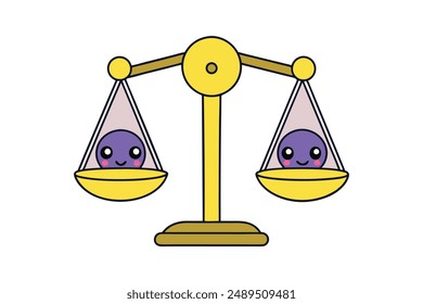 Scales of Justice and Gavel - Vector, Cartoon, Clipart, Line Art