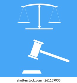 Scales of justice and gavel. Vector illustration. 