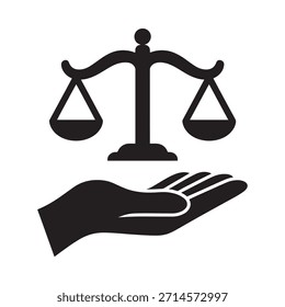Scales of justice held in a hand representing law and fairness