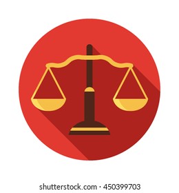 Scales of Justice icon button flat style. vector illustration