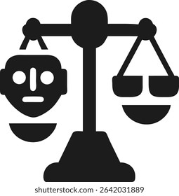 Scales of justice icon featuring robot and human face silhouette design