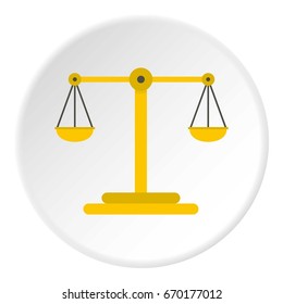Scales of justice icon in flat circle isolated vector illustration for web