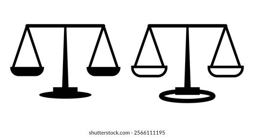 Scales of Justice icon Law and justice icons set elements Flat. Includes kilograms, machine, measuring, scale, and More. Outline icons vector collection. Scales icon set . Law scale icon. Justice sign