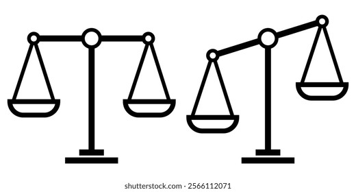 Scales of Justice icon Law and justice icons set elements Flat. Scales icon set . Law scale icon. Justice sign. Line icons about length, weight and volume. Design eps 10